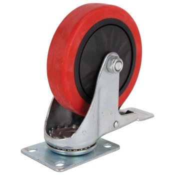 ProSource JC-388-G Swivel Caster with Brake, 5 in Dia Wheel, 30 mm W Wheel, PU Wheel, Red, 275 lb