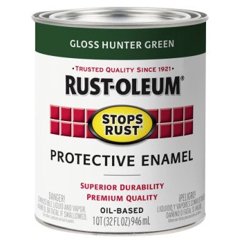 Rust-Oleum 353576 Rust Preventative Paint, Oil, Gloss, Hunter Green, 1 qt, 80 to 175 sq-ft Coverage Area