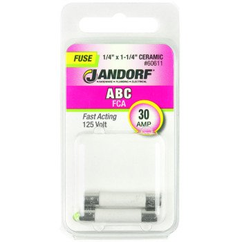 Jandorf 60611 Fast Acting Fuse, 30 A, 125 VDC, 200, 400, 1000 A Interrupt, Ceramic Body