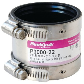 Fernco P3000-22 Transition Coupling, 2 in, PVC, SCH 40 Schedule, 4.3 psi Pressure