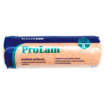 RollerLite ProLam 9KL050 Roller Cover, 1/2 in Thick Nap, 9 in L, Acrylic/Polyester/Wool Cover