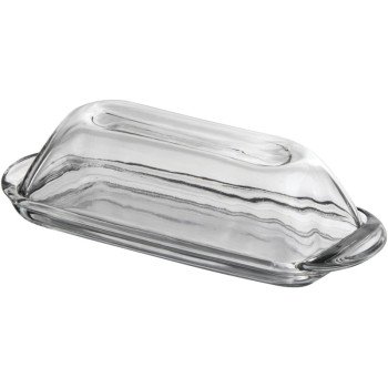 Oneida Presence Series 64190L10R Butter Dish/Cover, Glass, Clear, Rectangular, 5 in L, 3-1/4 in W