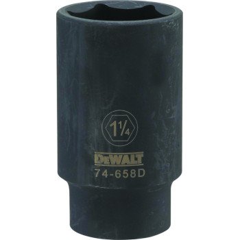 DeWALT DWMT74658OSP Impact Socket, 1-1/4 in Socket, 1/2 in Drive, 6-Point, CR-440 Steel, Black Oxide