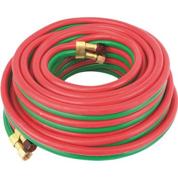 Forney 86145 Welder Torch Hose, 1/4 in ID, 25 ft L, 100 psi Pressure, 9/16-18 Thread, Neoprene, Green/Red