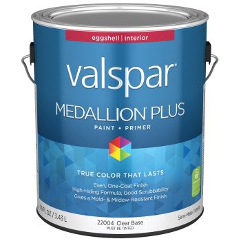 Valspar Medallion Plus 2200 028.0022004.007 Latex Paint, Acrylic Base, Eggshell Sheen, Clear Base, 1 gal