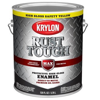 Krylon Rust Tough K09736008 Rust Preventative Paint, Gloss, Safety Yellow/Sun, 1 gal, 400 sq-ft/gal Coverage Area