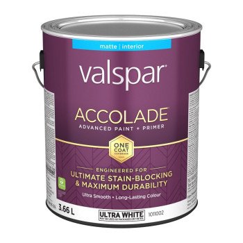 Accolade 029.1011002.007 Interior Paint and Primer, Acrylic, Matte, Ultra White, 1 gal, 37 sq-m Coverage Area