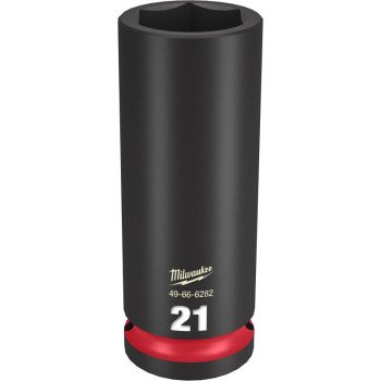 Milwaukee SHOCKWAVE Impact Duty Series 49-66-6282 Deep Impact Socket, 21 mm Socket, 1/2 in Drive, Square Drive, 6-Point