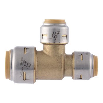 SharkBite Max UR454A Reducing Tee, 3/4 x 1/2 x 1/2 in, PTC x PTC x PTC, Brass, 250 psi Pressure