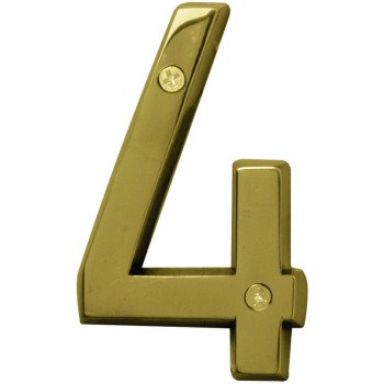 Hy-Ko Prestige Series BR-42PB/4 House Number, Character: 4, 4 in H Character, Brass Character, Brass