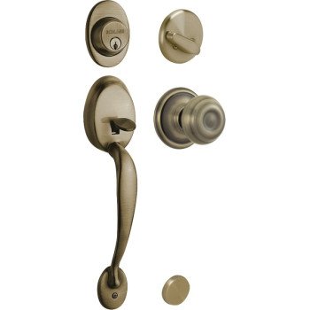 Schlage F60PLYXGEO609 Combination Lockset, Mechanical Lock, Knob Handle, Round Design, Antique Brass, 1 Grade