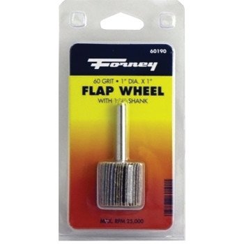 Forney 60190 Flap Wheel, 1 in Dia, 1 in Thick, 1/4 in Arbor, 60 Grit, Aluminum Oxide Abrasive