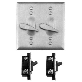 BWF TS-21V Toggle Switch Cover, 4-9/16 in L, 4-9/16 in W, Square, Aluminum, Gray, Powder-Coated