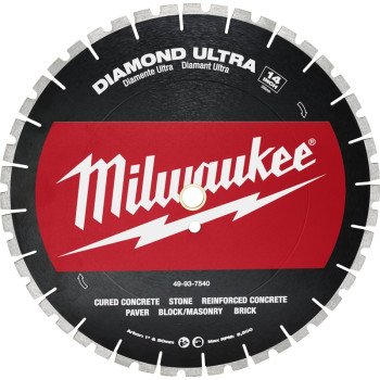 Milwaukee 49-93-7540 Saw Blade, 14 in Dia, 1 in Arbor, Diamond Cutting Edge, Segmented Rim