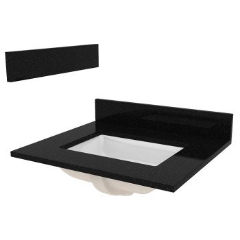 Craft + Main ST25228BGR Vanity Top, 25 in OAL, 22 in OAW, Granite/Vitreous China, Black Galaxy, 1-Bowl