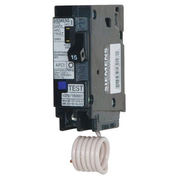 Siemens QA115AFC Circuit Breaker, AFCI, Combination, 15 A, 1 -Pole, 120/240 V, Fixed Trip, Plug Mounting, Black