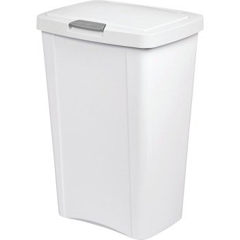 Sterilite TouchTop 10458004 Waste Basket with Latch, 13 gal Capacity, White, 24-3/4 in H