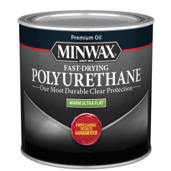 Minwax Fast-Drying 230114444 Polyurethane Wood Finish, Warm Ultra-Flat, Liquid, Clear, 0.5 pt