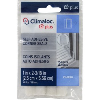 Climaloc COLORmaxx Series PILEPAD Corner Seal, 1 in W, 2-3/16 in L, Polypropylene, White, Self-Adhesive Mounting