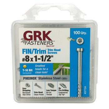 GRK Fasteners 37724 Screw, 1-1/2 in L, Trim Head, Stainless Steel