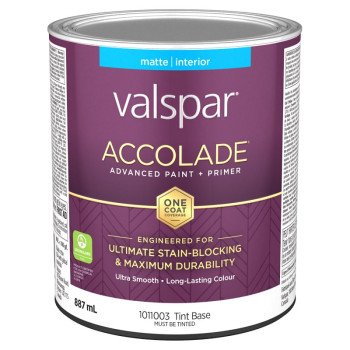 Accolade 029.1011003.005 Interior Paint and Primer, Acrylic, Matte, Tint Base, 1 qt, 37 sq-m Coverage Area