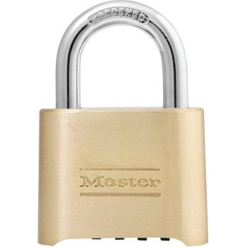 Master Lock 175D Padlock, 5/16 in Dia Shackle, 1 in H Shackle, Steel Shackle, Brass Body, 2 in W Body