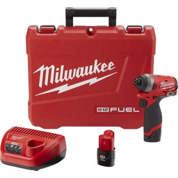 Milwaukee M12 FUEL 3453-22 Impact Driver Kit, Battery Included, 12 V, 2 Ah, 1/4 in Chuck, Hex Chuck