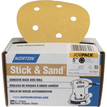 Norton Stick & Sand Series 07660701641 Sanding Disc, 5 in Dia, Coated, 60 Grit, Coarse, Aluminum Oxide Abrasive