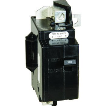 Square D QO QOM100VHCP Circuit Breaker, Primary, 100 A, 2 -Pole, 120/240 V, Plug Mounting, Black