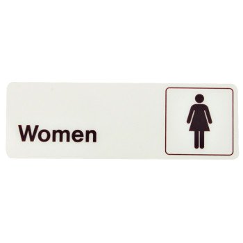 Hy-Ko D-14 Graphic Sign, Rectangular, WOMEN, Dark Brown Legend, White Background, Plastic, 3 in W x 9 in H Dimensions