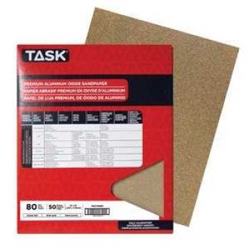 TASK PAO15080 Sandpaper, 11 in L, 9 in W, Medium, 80 Grit, Aluminum Oxide Abrasive, Paper Backing