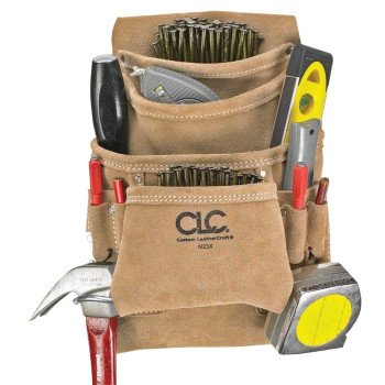 CLC Tool Works Series I923X Nail and Tool Bag, 10-Pocket, Suede Leather, Tan, 20-1/2 in W, 12 in H