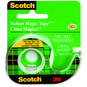 3M 104NA Transparent Tape, 12-1/2 yd L, 1/2 in W