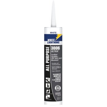 White Lightning W11000010 Siliconized Acrylic Latex Sealant, White, 5 to 7 days Curing, -30 to 180 deg F, 10 fl-oz