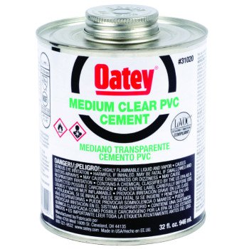 Oatey 31020 Solvent Cement, 32 oz Can, Liquid, Clear