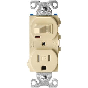 EATON TR274V Combination Switch, 1 -Pole, 15 A, 120/125 V, NEMA: NEMA 5-15R, Ivory