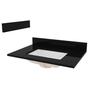 Craft + Main ST31228BGR Vanity Top, 31 in OAL, 22 in OAW, Granite/Vitreous China, Black Galaxy, 1-Bowl