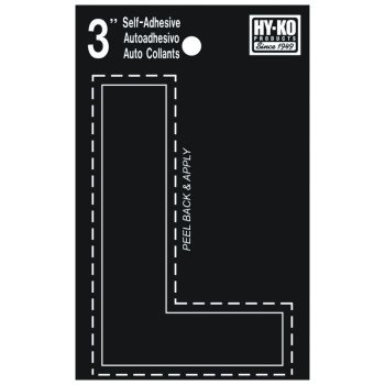 Hy-Ko 30400 Series 30422 Die-Cut Letter, Character: L, 3 in H Character, Black Character, Vinyl