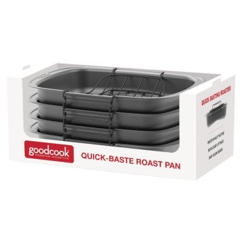 Goodcook 04116 Quick Baste Roast Pan, 25 lb Capacity, Gray, 19.7 in L, 14.8 in W, 15.95 in H, Dishwasher Safe: Yes