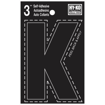 Hy-Ko 30400 Series 30421 Die-Cut Letter, Character: K, 3 in H Character, Black Character, Vinyl