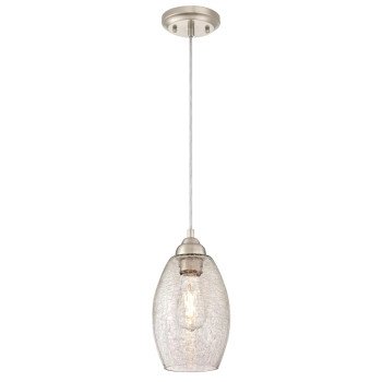 Westinghouse 61057 Mini Pendant, 120 V, 1-Lamp, Incandescent, LED Lamp, Metal Fixture, Brushed Nickel Fixture