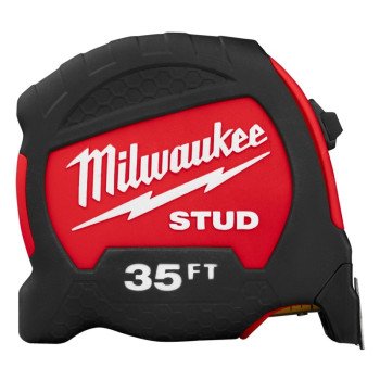 Milwaukee STUD Series 48-22-9735 Tape Measure, 35 ft L Blade, 1-5/16 in W Blade, Steel Blade, ABS Case, Black/Red Case