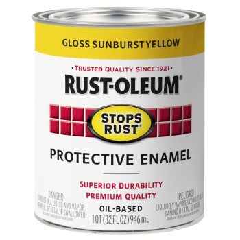 Rust-Oleum 353580 Rust Preventative Paint, Oil, Gloss, Sunburst Yellow, 1 qt, 80 to 175 sq-ft Coverage Area