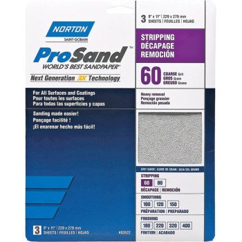 Norton ProSand 07660768164 Sanding Sheet, 11 in L, 9 in W, Coarse, 60 Grit, Aluminum Oxide Abrasive, Paper Backing