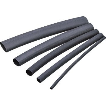 Gardner Bender HST-250 Heat Shrink Tubing, 1/4 to 1/8 in Dia, 4 in L, Polyolefin, Black