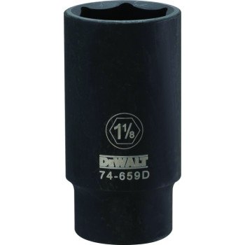 DeWALT DWMT74659OSP Impact Socket, 1-1/8 in Socket, 1/2 in Drive, 6-Point, CR-440 Steel, Black Oxide