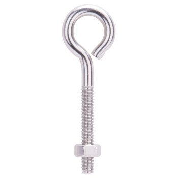 ProSource LR294 Eye Bolt, 6.2 mm Thread, Machine Thread, 1-1/2 in L Thread, 1 in Dia Eye, 196 lb Working Load