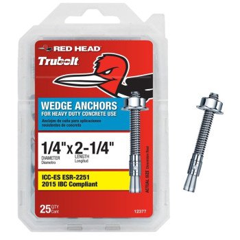 Red Head TruBolt 12377 Wedge Anchor, 1/4 in Dia, 2-1/4 in OAL