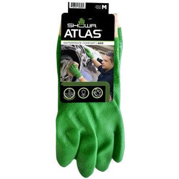 Showa 600M-08.RT Coated Gloves, M, Knit Wrist Cuff, PVC, Green