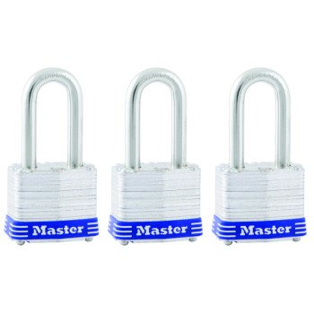 Master Lock 3TRILF Padlock, Keyed Alike Key, 9/32 in Dia Shackle, 1-1/2 in H Shackle, Steel Shackle, Steel Body